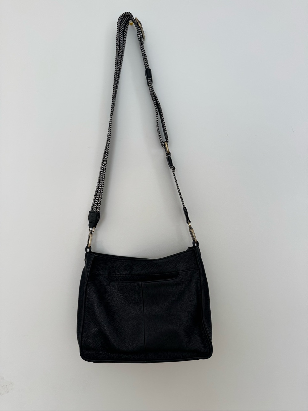 HOBO Black Pebbled Leather Crossbody with Chain-Detail Strap